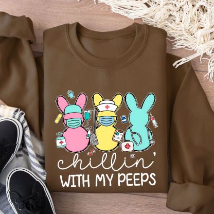 Chillin with My Peeps Easter Bunny Cotton Pullover Sweatshirt