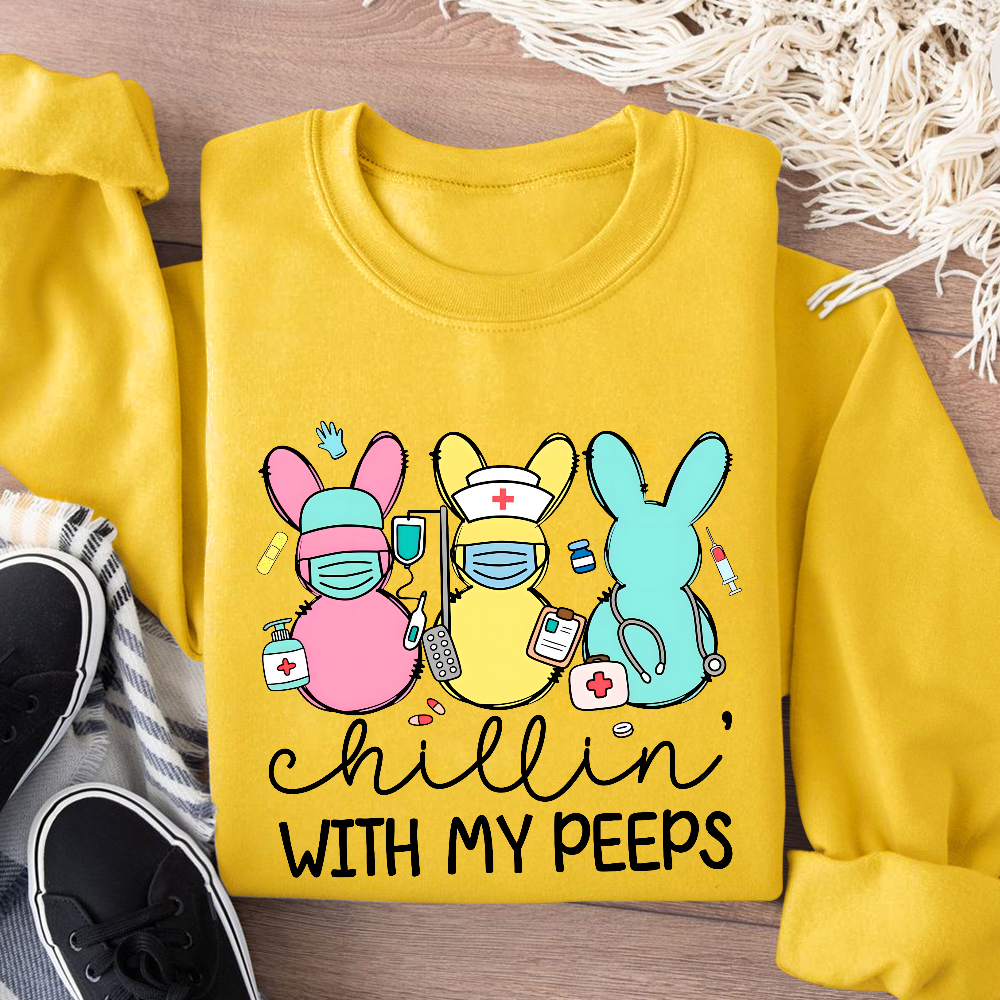 Chillin with My Peeps Easter Bunny Cotton Pullover Sweatshirt