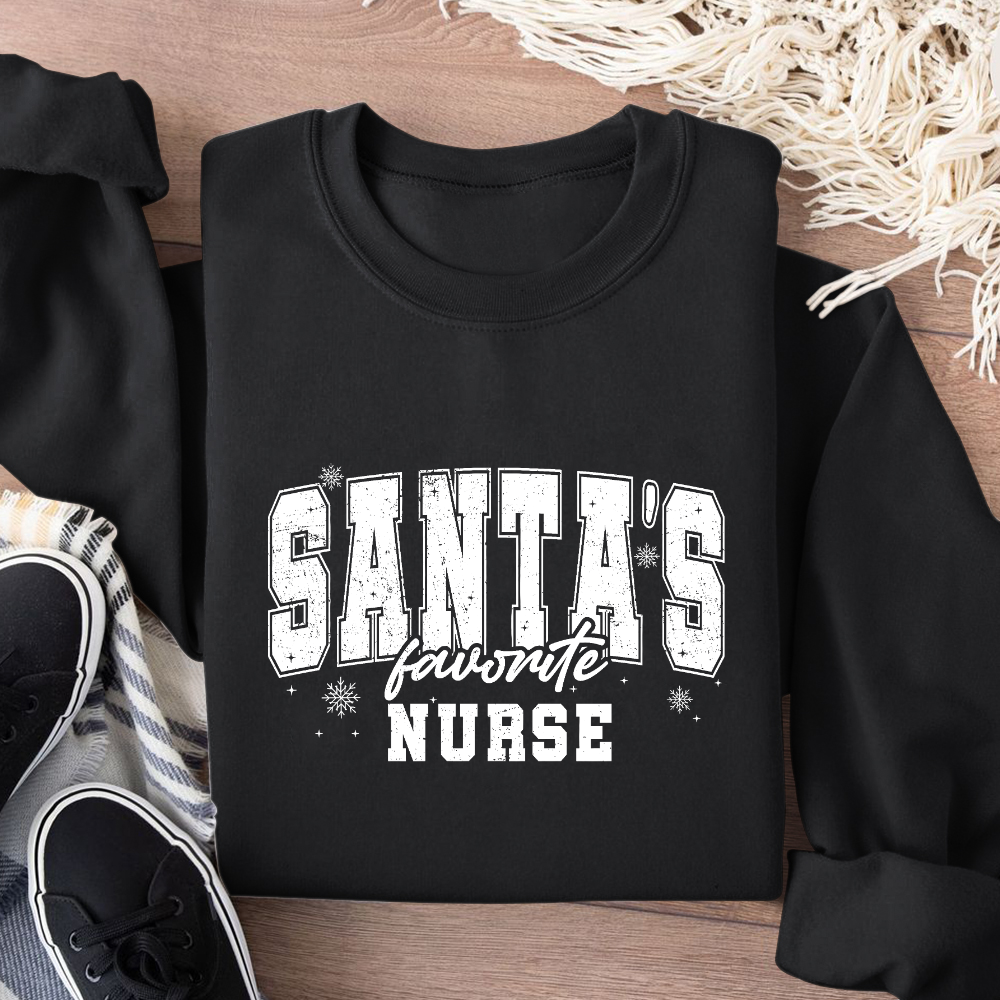 Santas's Favorite Nurse Cotton Pullover Sweatshirt
