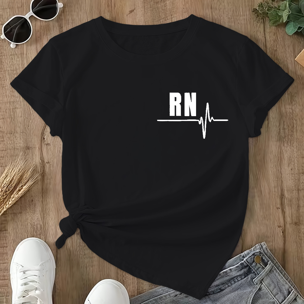 Rn Registered Nursing Nurse Healthcare Ekg Flag Double-Sided Cotton Printed T-Shirt