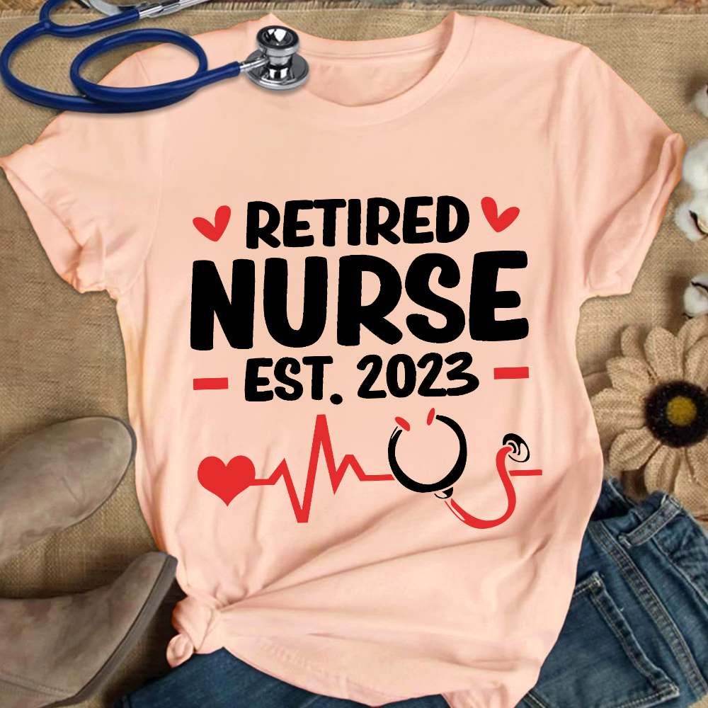 Personalized Nurse Stethoscope Heartbeat Retired 2023 Cotton Nurse T-shirt