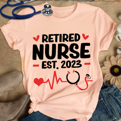 Personalized Nurse Stethoscope Heartbeat Retired 2023 Cotton Nurse T-shirt