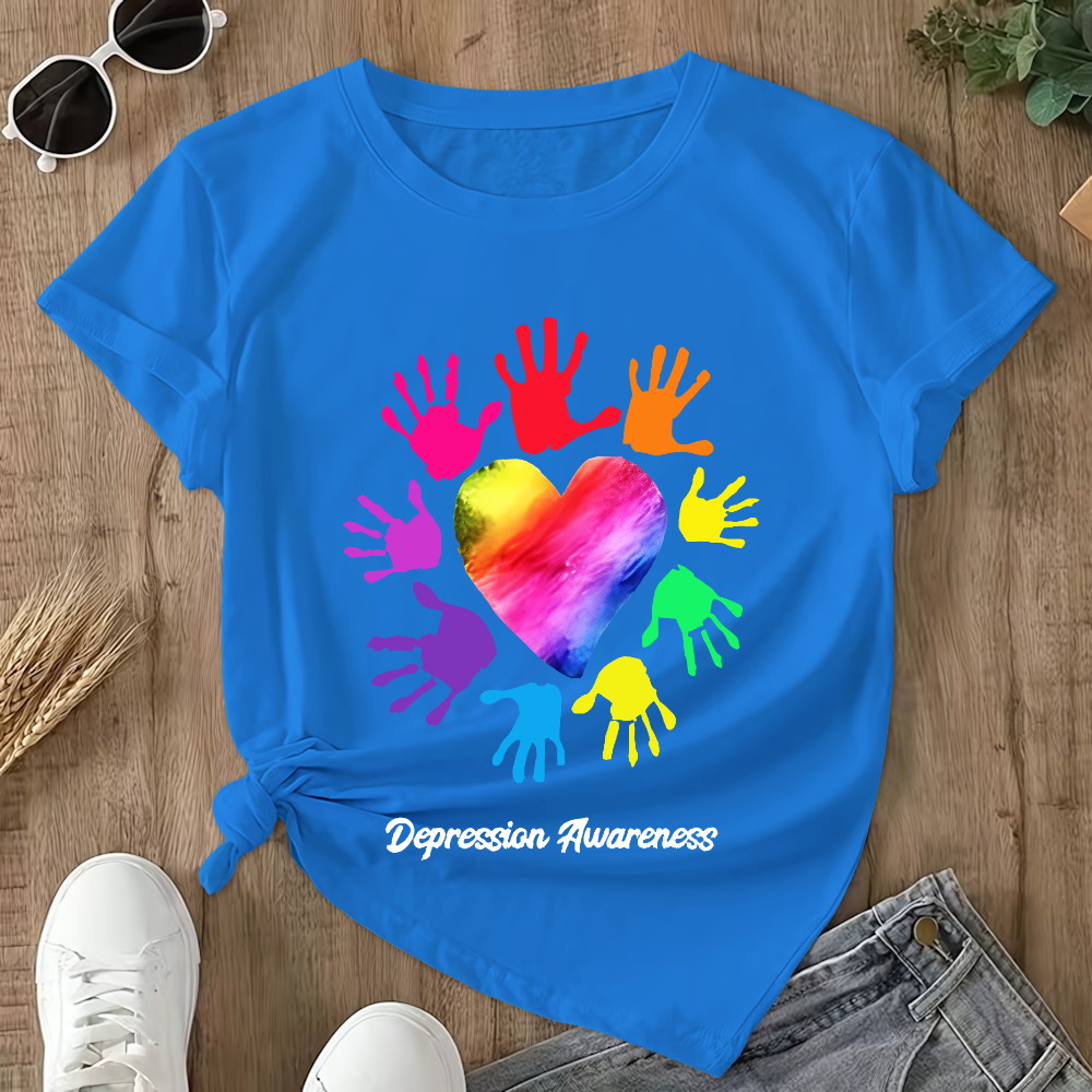 Depression Awareness Broken Crayons Still Color Double-Sided Cotton Printed T-Shirt