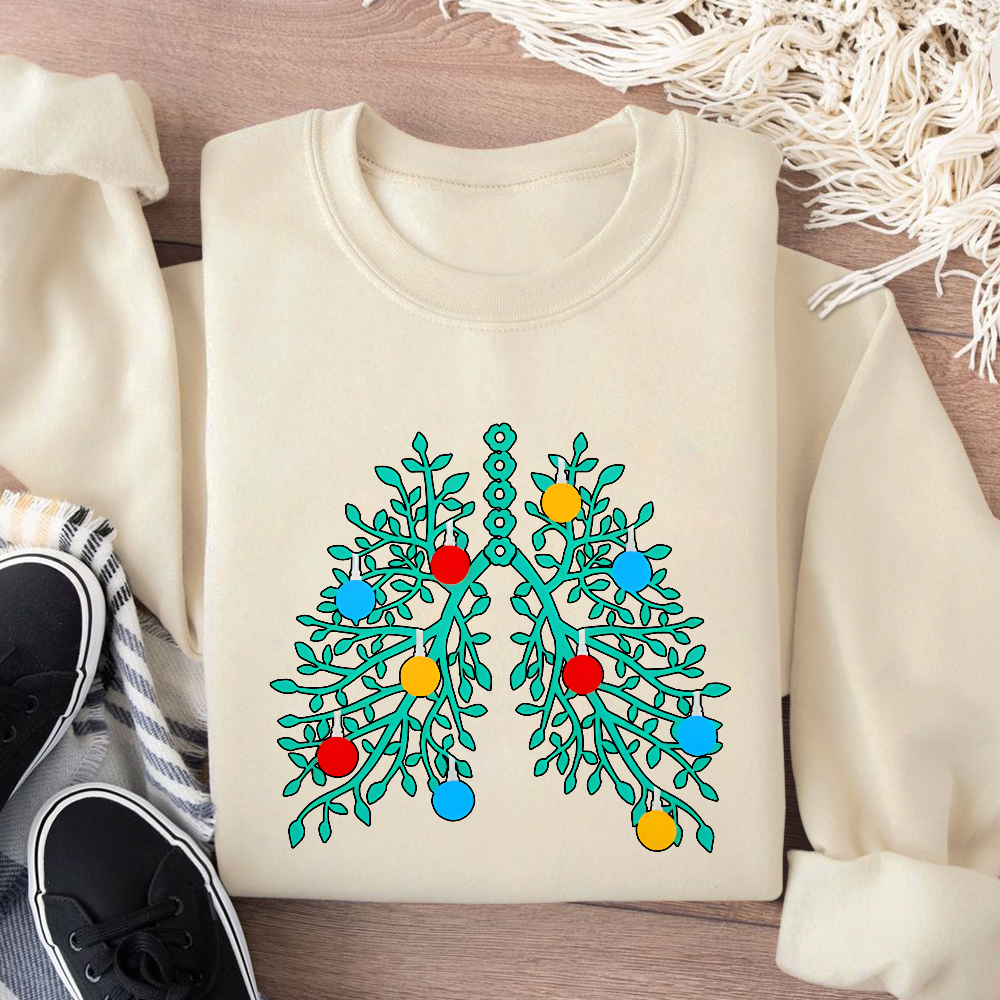 Lungs With Christmas Lights Respiratory Therapist Xmas Cotton Pullover Sweatshirt