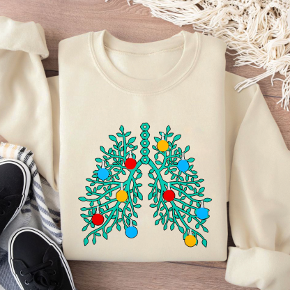 Lungs With Christmas Lights Respiratory Therapist Xmas Cotton Pullover Sweatshirt