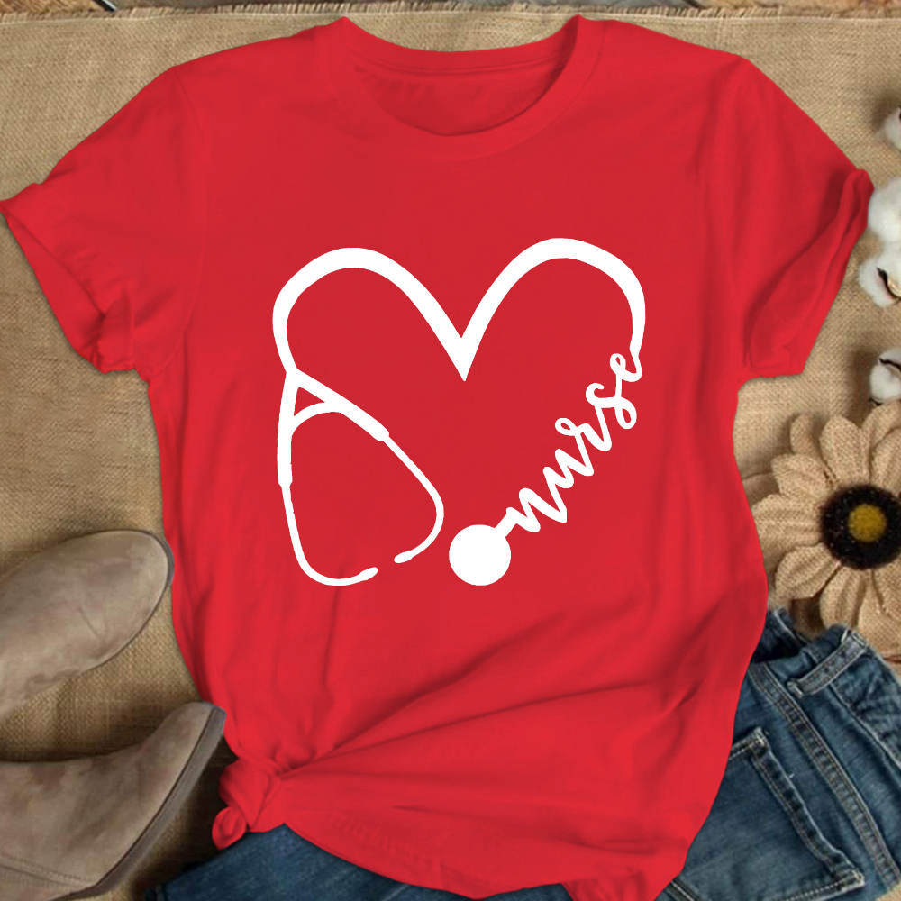 Nurse Heart Print Cotton Nurse T-shirt