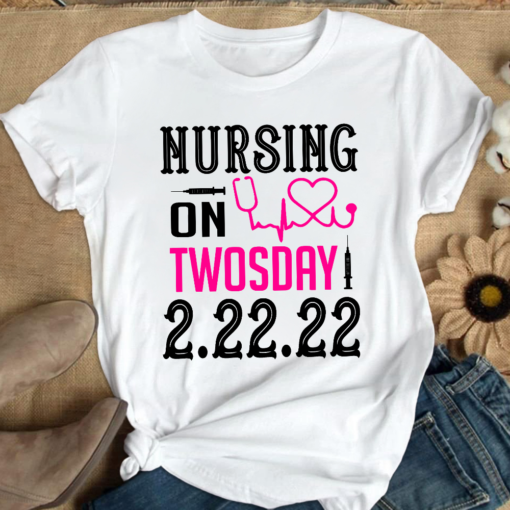 Nursing School On TwosDay Cotton Nurse T-shirt