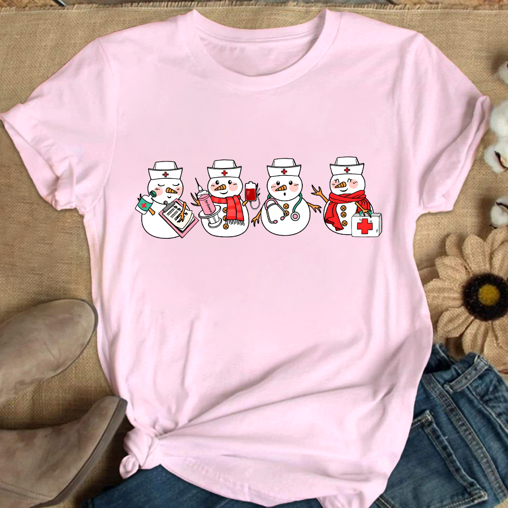 Christmas Nurse Snowman Cotton Nurse T-shirt