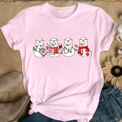 Christmas Nurse Snowman Cotton Nurse T-shirt
