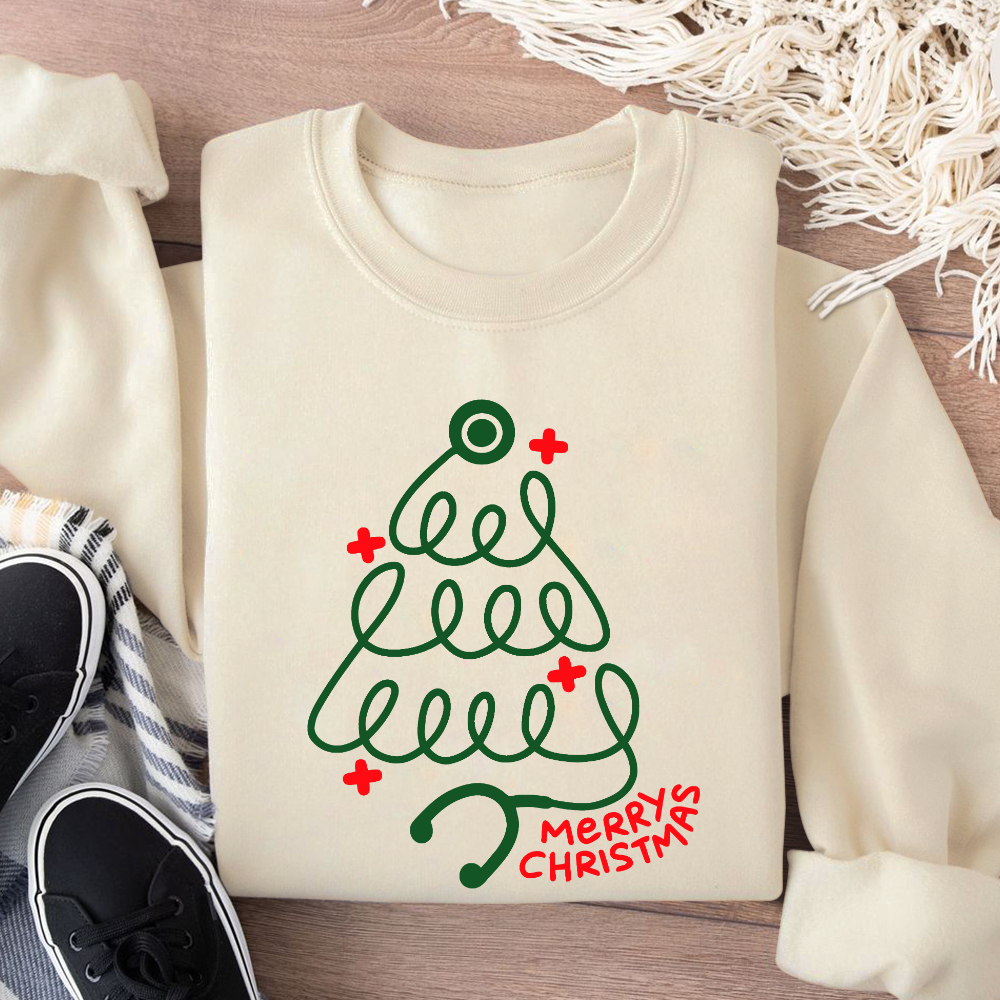 Merry Christmas Nurse Cotton Pullover Sweatshirt