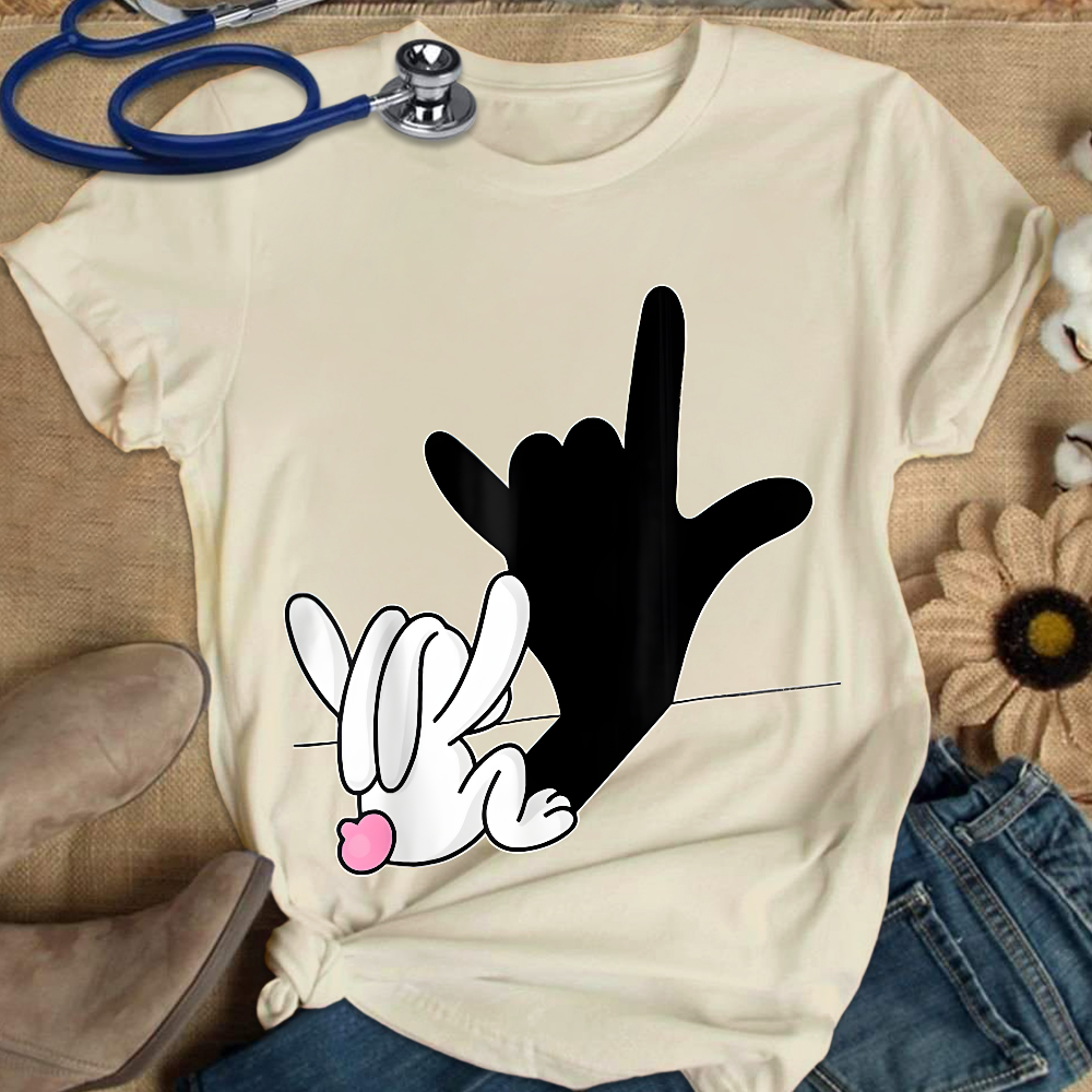 Cute Bunny Powerful Message Sign Language Gift Cotton Nurse T-shirt