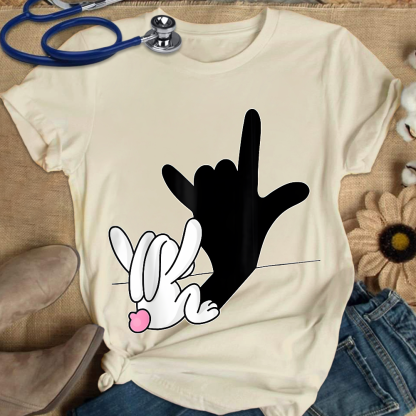 Cute Bunny Powerful Message Sign Language Gift Cotton Nurse T-shirt