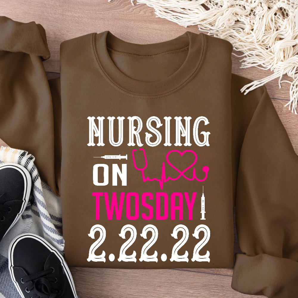 Nursing School On TwosDay Cotton Pullover Sweatshirt