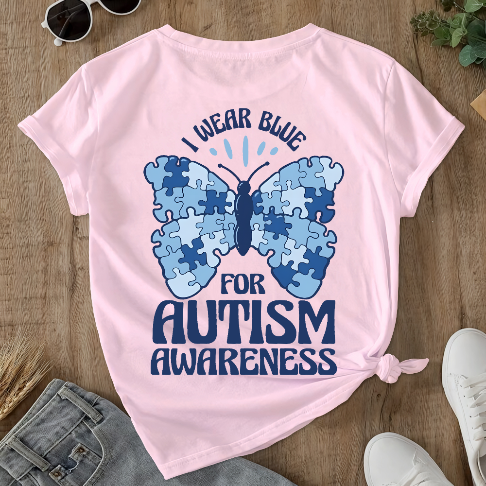 I Wear Blue For Autism Awareness Double-Sided Cotton Printed T-Shirt