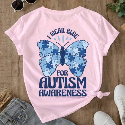 I Wear Blue For Autism Awareness Double-Sided Cotton Printed T-Shirt