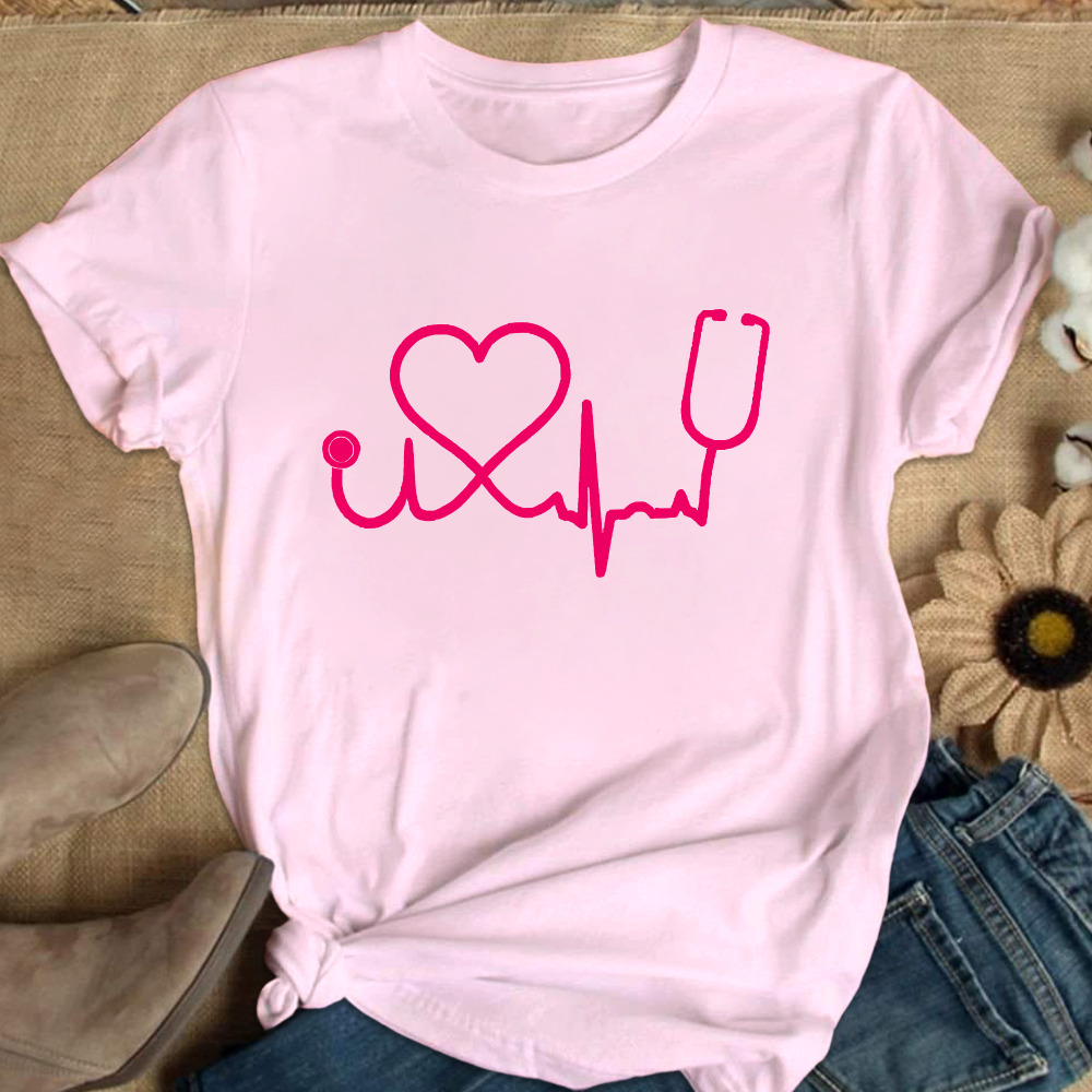 Heart Stethoscope Cotton Nurse T-shirt