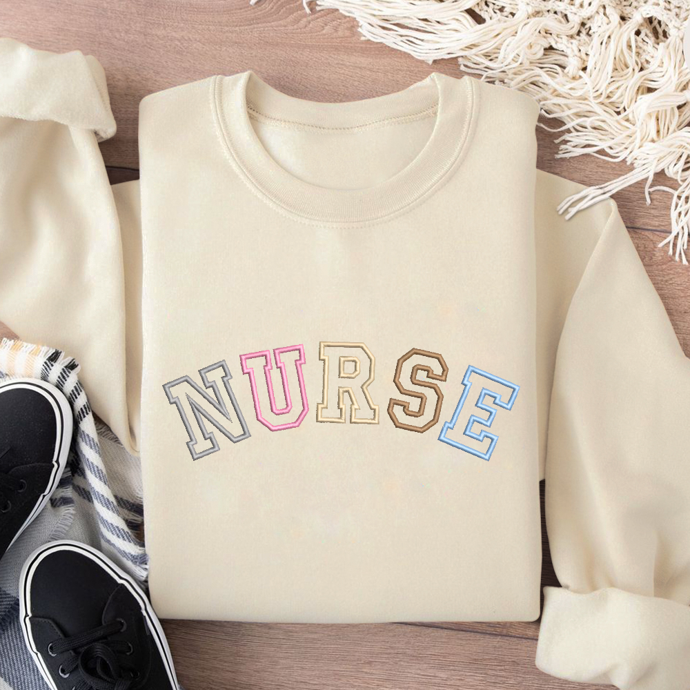 Embroidered Nurse Cotton Pullover Sweatshirt