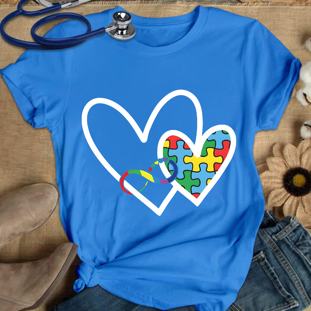 Autism Colorful Heart Cotton Nurse T-shirt