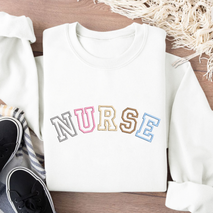 Embroidered Nurse Cotton Pullover Sweatshirt
