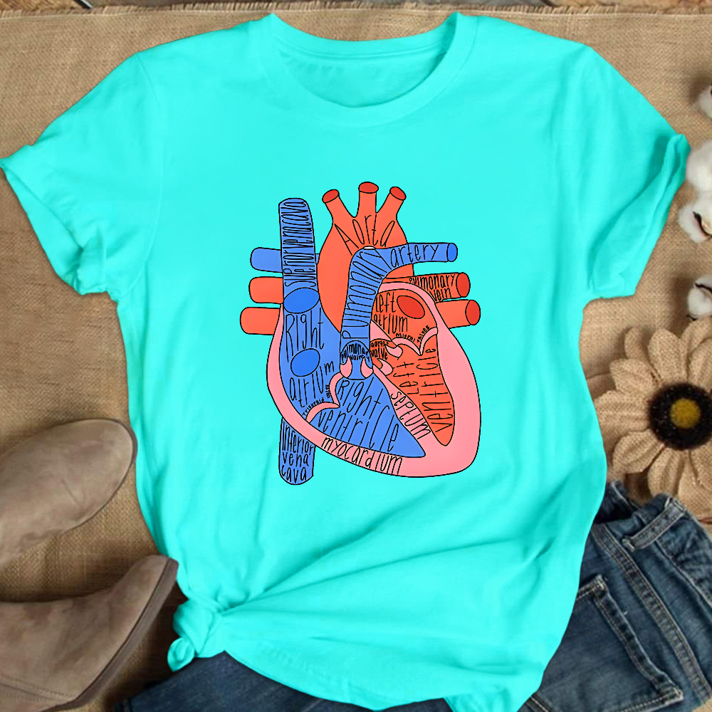 Labeled Heart Anatomy Cotton Nurse T-shirt