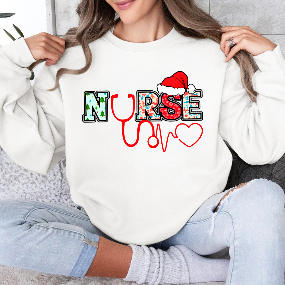 Santa's Favorite Nurse Shirt Christmas Funny Gift Cotton Pullover Sweatshirt