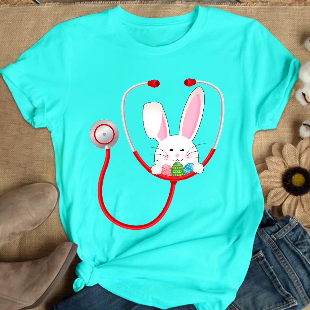 Easter Bunny Stethoscope Cotton Nurse T-shirt