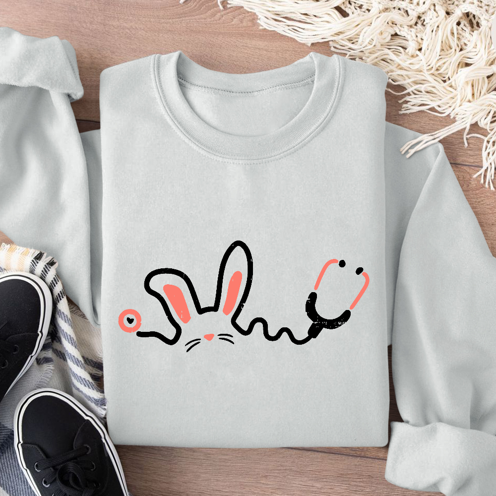 Easter Bunny Stethoscope Cotton Pullover Sweatshirt