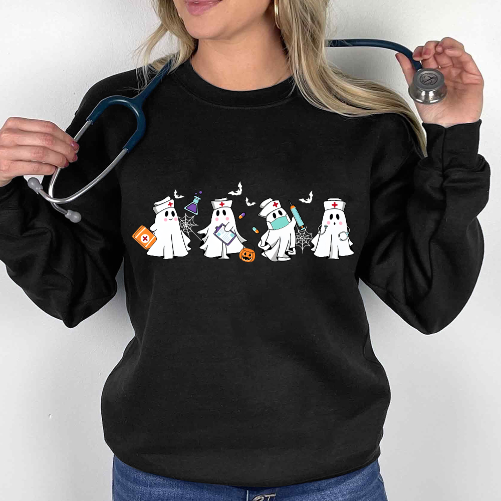 Ghost Nurse Cotton Pullover Sweatshirt