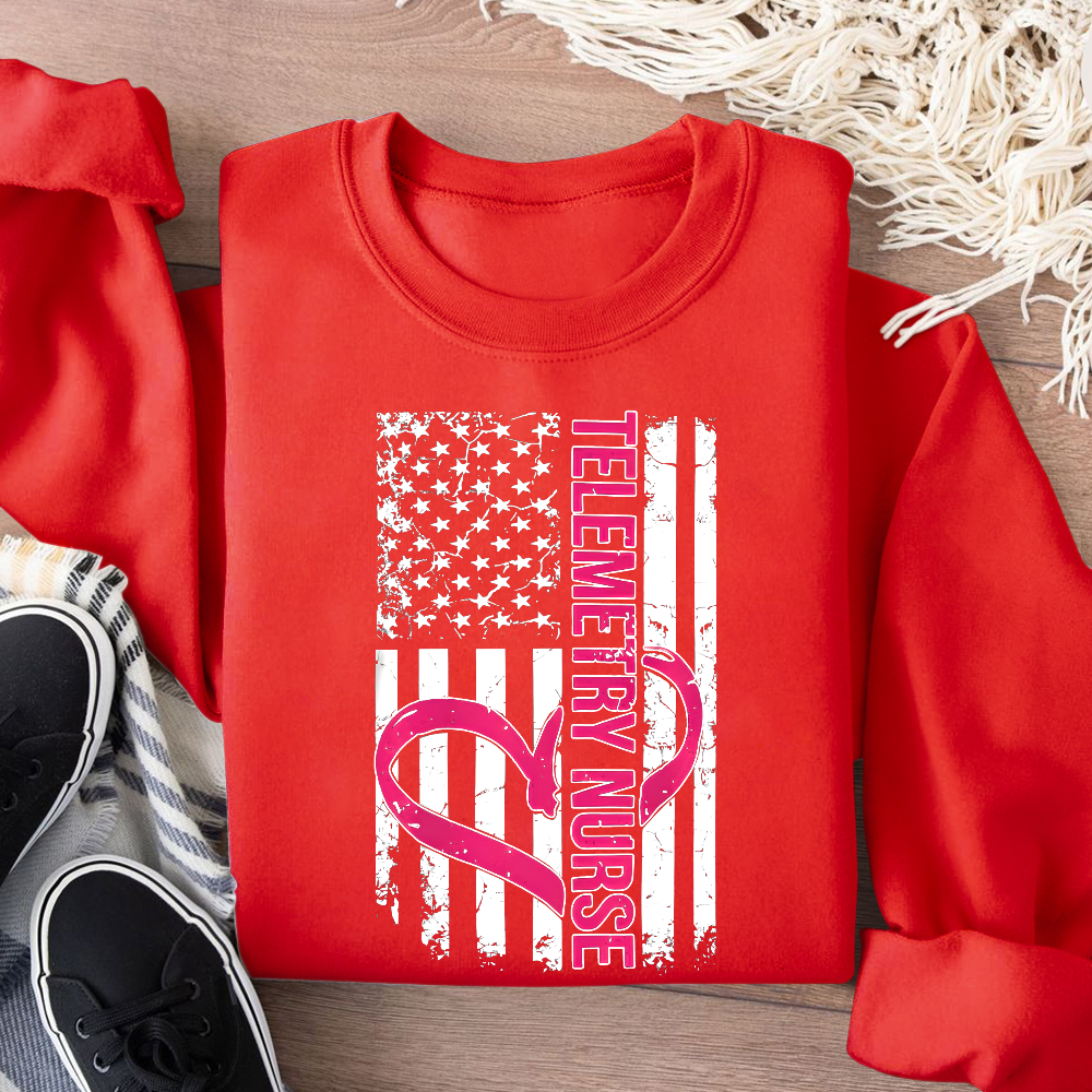 Telemetry Nurse Flag Cotton Pullover Sweatshirt