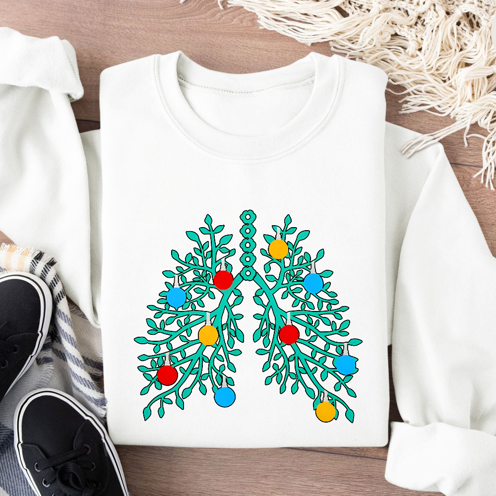 Lungs With Christmas Lights Respiratory Therapist Xmas Cotton Pullover Sweatshirt
