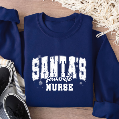 Santas's Favorite Nurse Cotton Pullover Sweatshirt