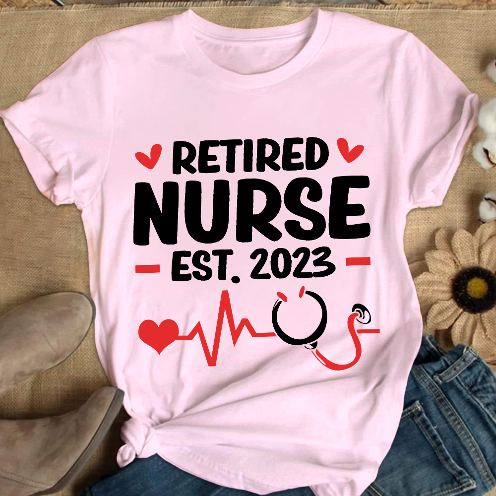 Personalized Nurse Stethoscope Heartbeat Retired 2023 Cotton Nurse T-shirt