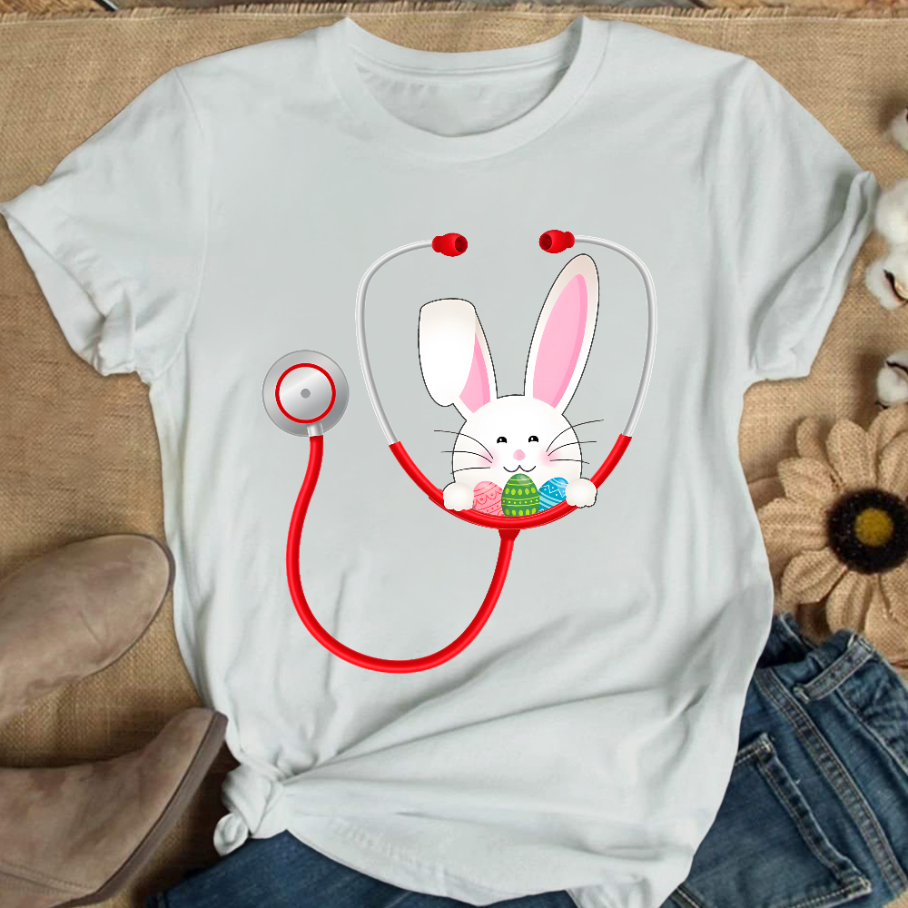 Easter Bunny Stethoscope Cotton Nurse T-shirt