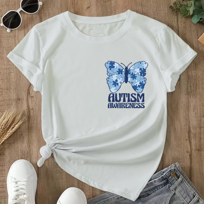 I Wear Blue For Autism Awareness Double-Sided Cotton Printed T-Shirt
