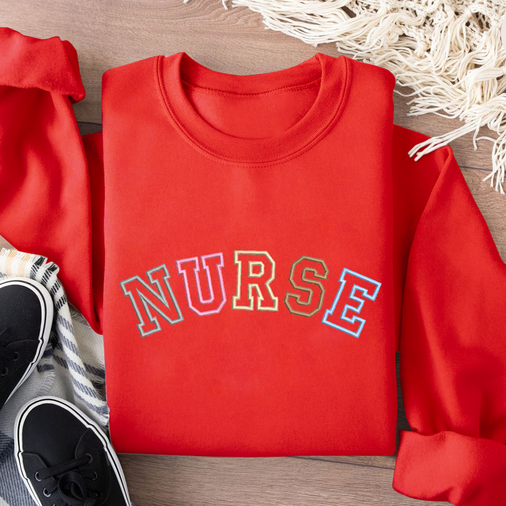 Embroidered Nurse Cotton Pullover Sweatshirt