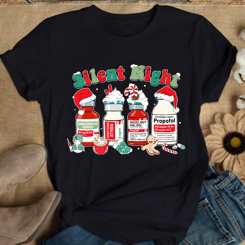 Santa's Helpers Silent Night Cotton Nurse T-shirt