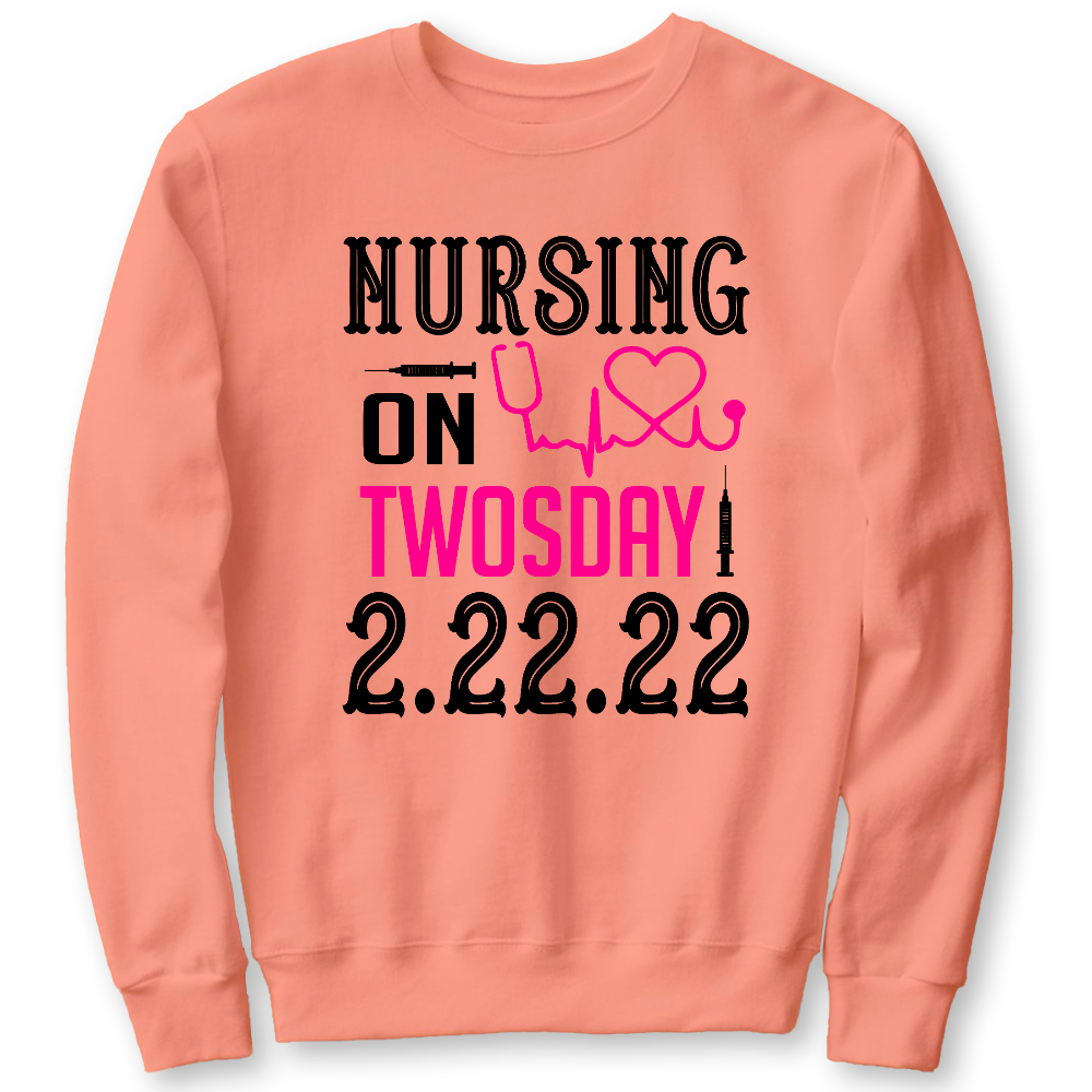 Nursing School On TwosDay Cotton Pullover Sweatshirt