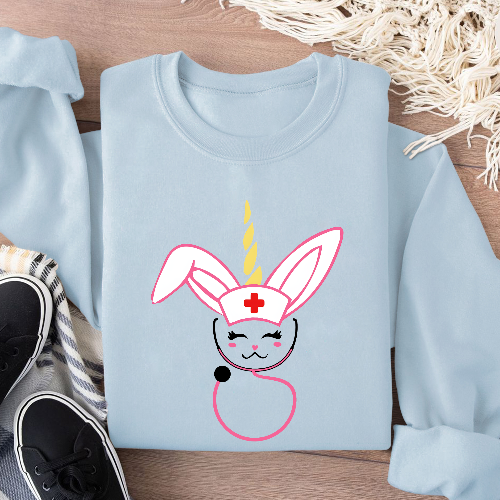 Funny Bunny Nurse Easter Cotton Pullover Sweatshirt
