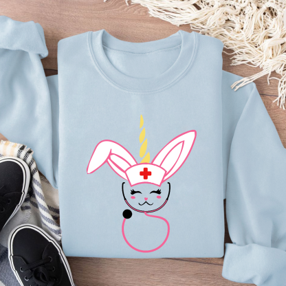 Funny Bunny Nurse Easter Cotton Pullover Sweatshirt