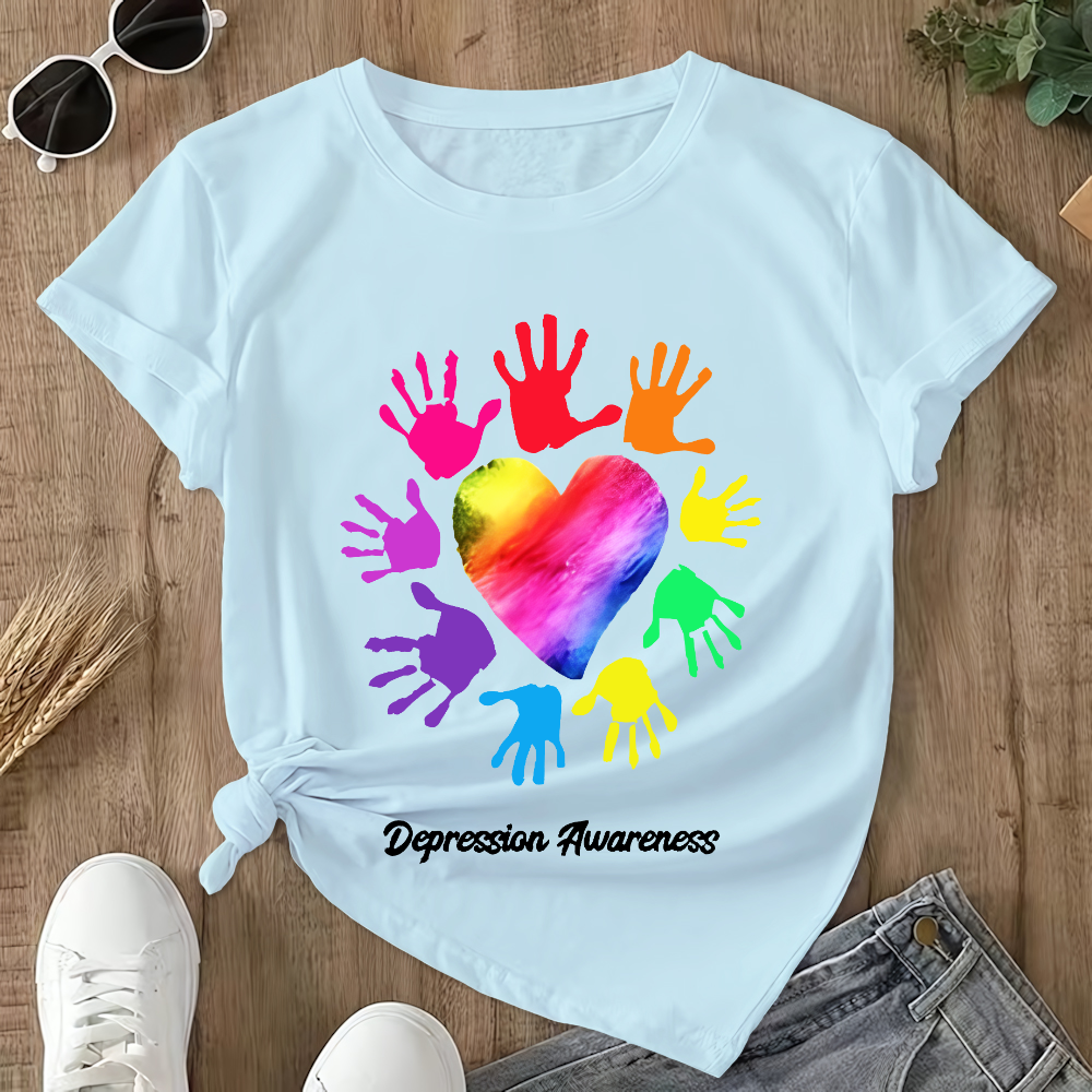 Depression Awareness Broken Crayons Still Color Double-Sided Cotton Printed T-Shirt