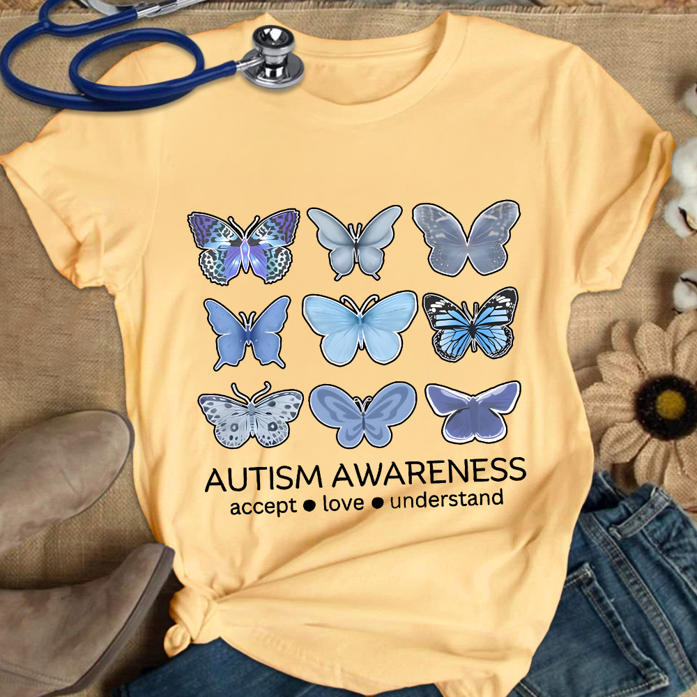 Autism Awareness Butterfly Cotton Nurse T-shirt