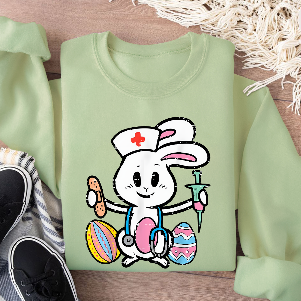 Easter Bunny Nurse Stethoscope Cute Rabbit Cotton Pullover Sweatshirt