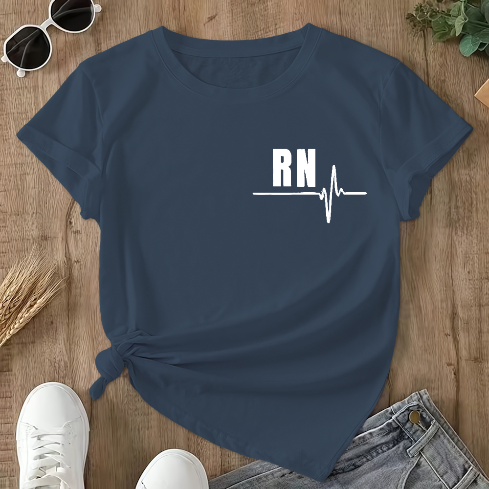 Rn Registered Nursing Nurse Healthcare Ekg Flag Double-Sided Cotton Printed T-Shirt