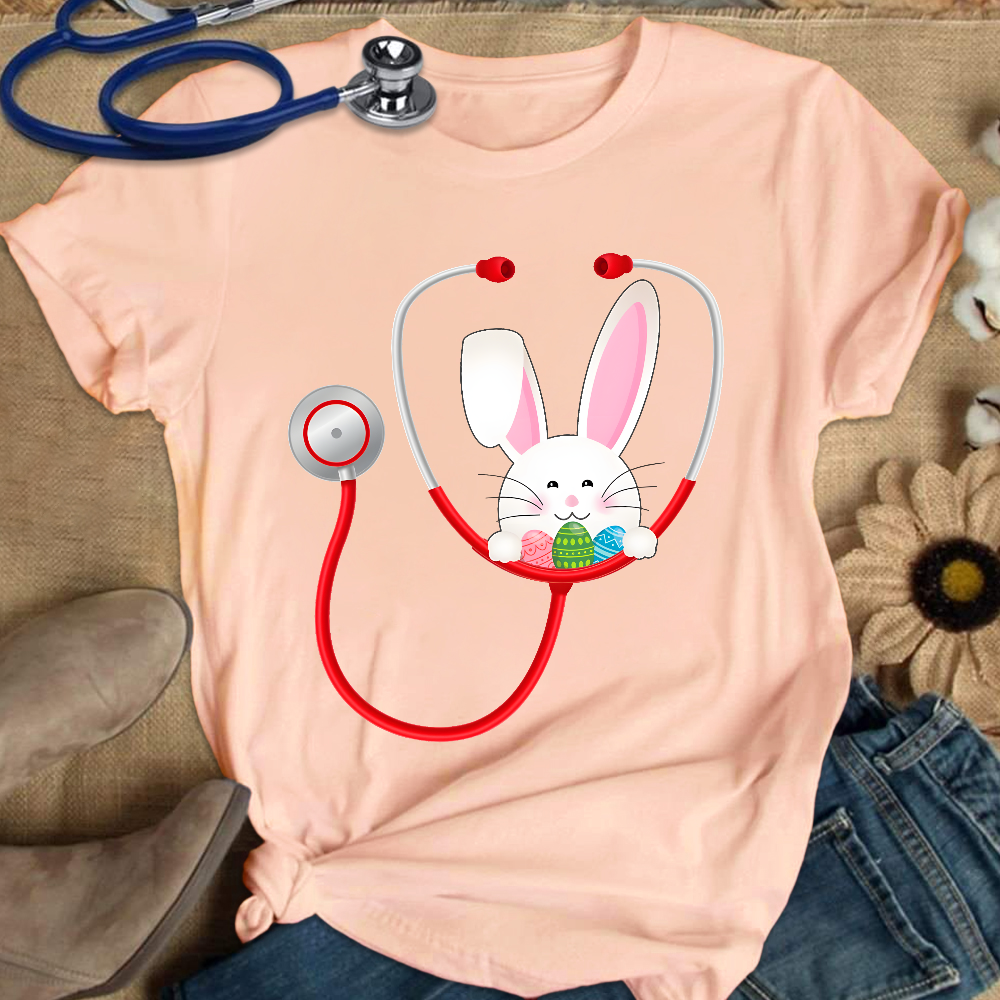 Easter Bunny Stethoscope Cotton Nurse T-shirt