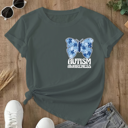 I Wear Blue For Autism Awareness Double-Sided Cotton Printed T-Shirt