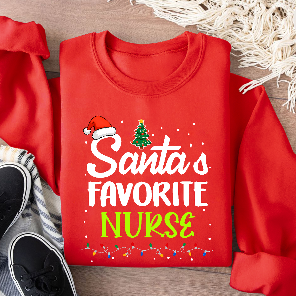 Santa’s Favorite Christmas Nurse Cotton Pullover Sweatshirt