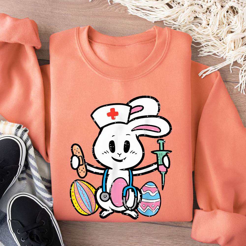 Easter Bunny Nurse Stethoscope Cute Rabbit Cotton Pullover Sweatshirt