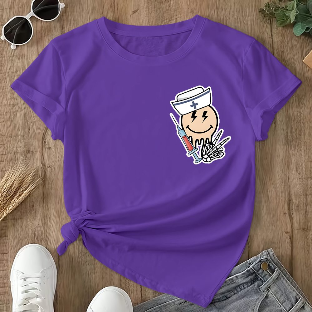 Melting Smiley Face Double-Sided Cotton Printed T-Shirt