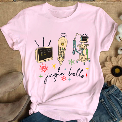 Jingle Bells ICU Nurse Xmas Cotton Nurse T-shirt