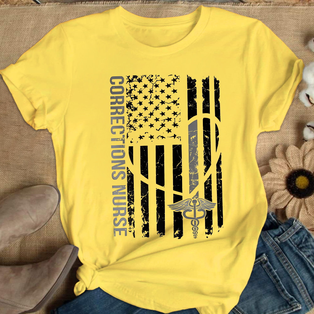 Corrections Nurse Flag Cotton Nurse T-shirt